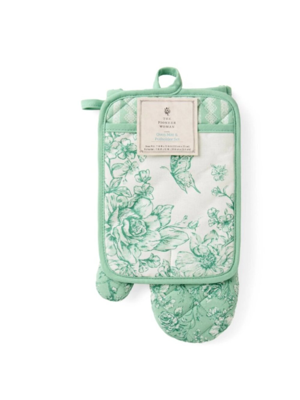 The Pioneer Woman Agatha 2-Piece Oven Mitt & Pot Holder Set, Green